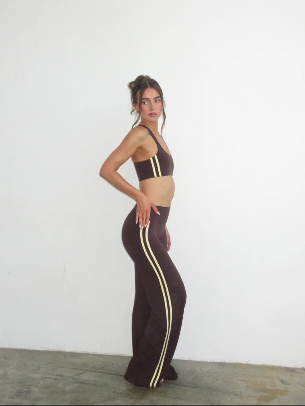 SWT- Women's High-Rise Flared Track Pants with Side Stripes - Chocolate